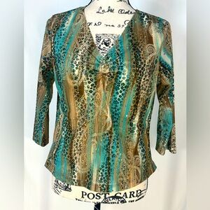 Vintage Y2K Large Cheetah Print Blouse Fairy Bell Sleeve Sequins Embroidered